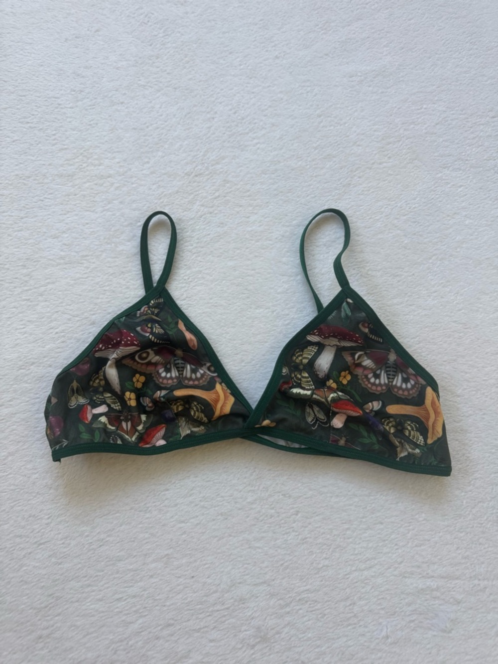 Floral & Mushroom  Bralette in Deep Green